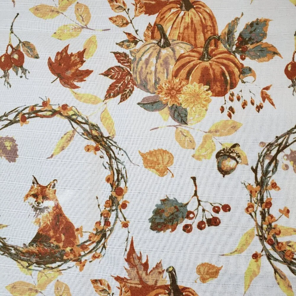 Woodland Autumn Orange Fox and Pumpkin Fabric Shower Curtain 68x70 Like New